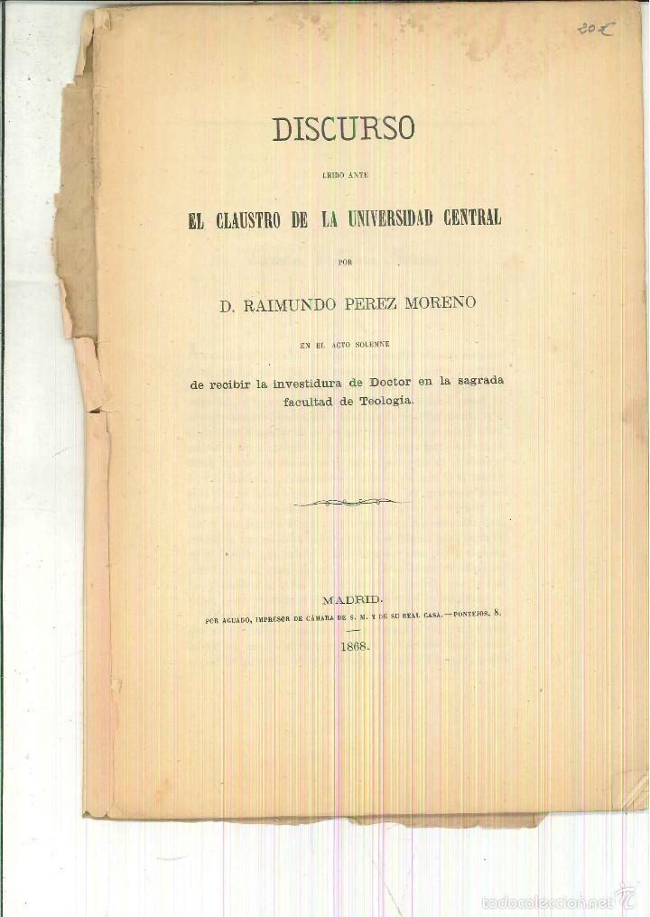 Libros antiguos: DISCURSO . Raimundo P&eacute;rez Moreno - Foto 1