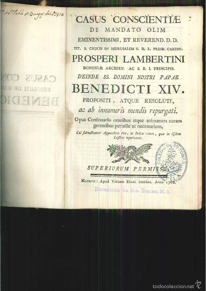Libros antiguos: CASUS CONSCIENTIAE ... Prosperi Lambertini - Foto 1