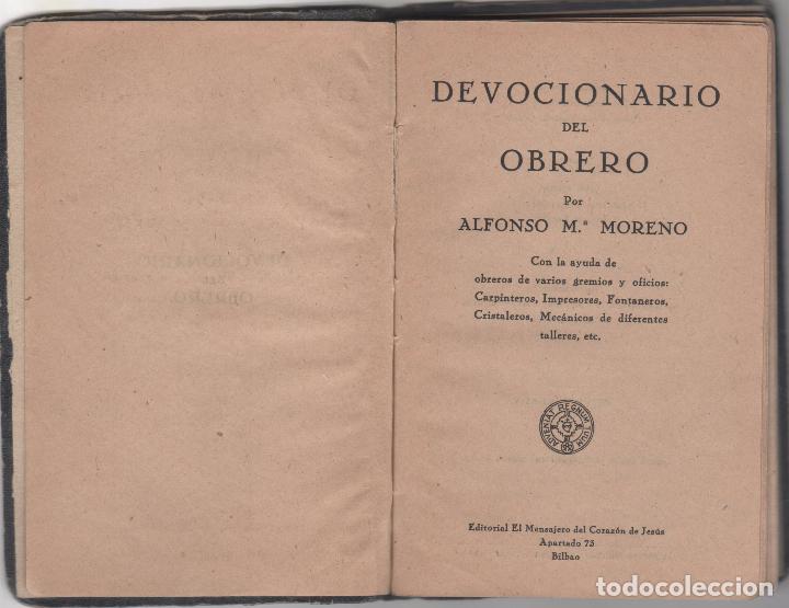 Libros antiguos: Antiguo Libro Devocionario del Obrero por Alfonso M. Moreno . Editado en Bilbao. Ver descripci&oacute;n