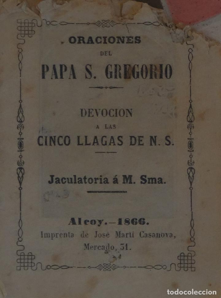 Old books: ORACIONES DEL PAPA S. GREGORIO. DEVOCI&Oacute;N A LAS CINCO LLAGAS DE N. S. JACULATORIA &Aacute; M. SMA. -  An&oacute;nim