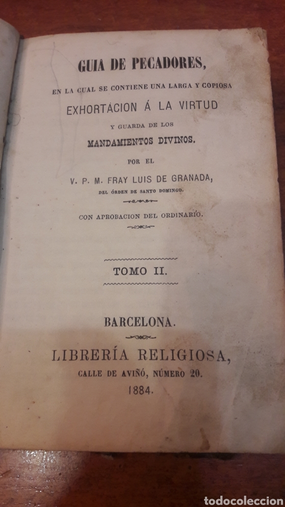 Old books: Guia de pecadores 2 libreria religiosa 1884 Barcelona Fray Luis de Granada
