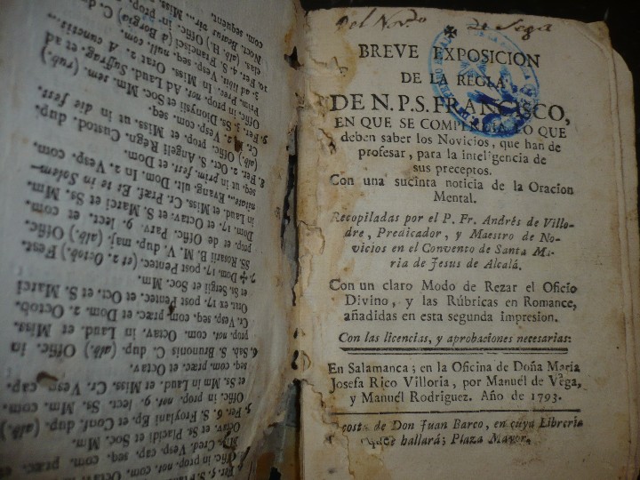 Livros antigos: BREVE EXPOSICION REGLA DE S.FRANCISCO ANDRES DE VILLADRE 1793 SALAMANCA
