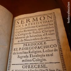 Libros antiguos: SALAMANCA SERMÓN SAN CARLOS BORROMEO, COLEGIO CLÉRIGOS MENORES 4 NOVIEMBRE DE 1675, 50 PÁGS.. Lote 159966218