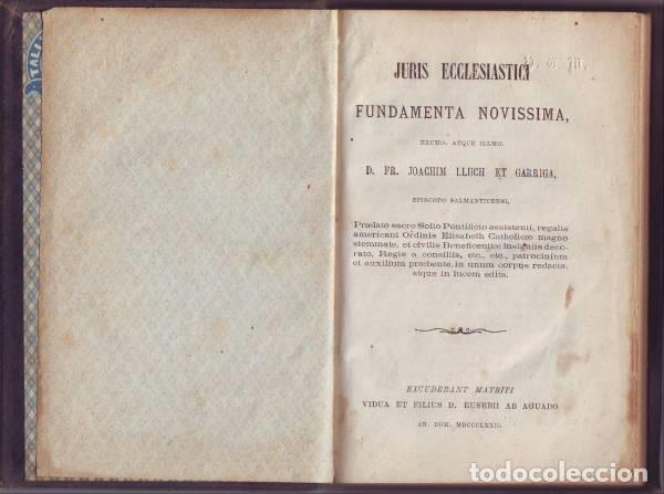 Antiquarische B&uuml;cher: LLUCH Y GARRIGA, Joaqu&iacute;n: JURIS ECCLESIASTICI FUNDAMENTA NOVISSIMA. 1872. Encuad. piel