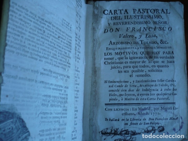 Old books: CARTA PASTORAL DEL REVERENDISSIMO FRANCISCO VALERO Y LOSA 1771 MADRID