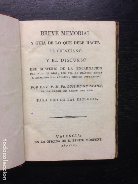 Antiquarische B&uuml;cher: BREVE MOMORIAL Y GUIA DEL CRISTIANO: Y EL DISCURSO DE LA ENCARNACION, GRANADA, P. LUIS DE, 1821