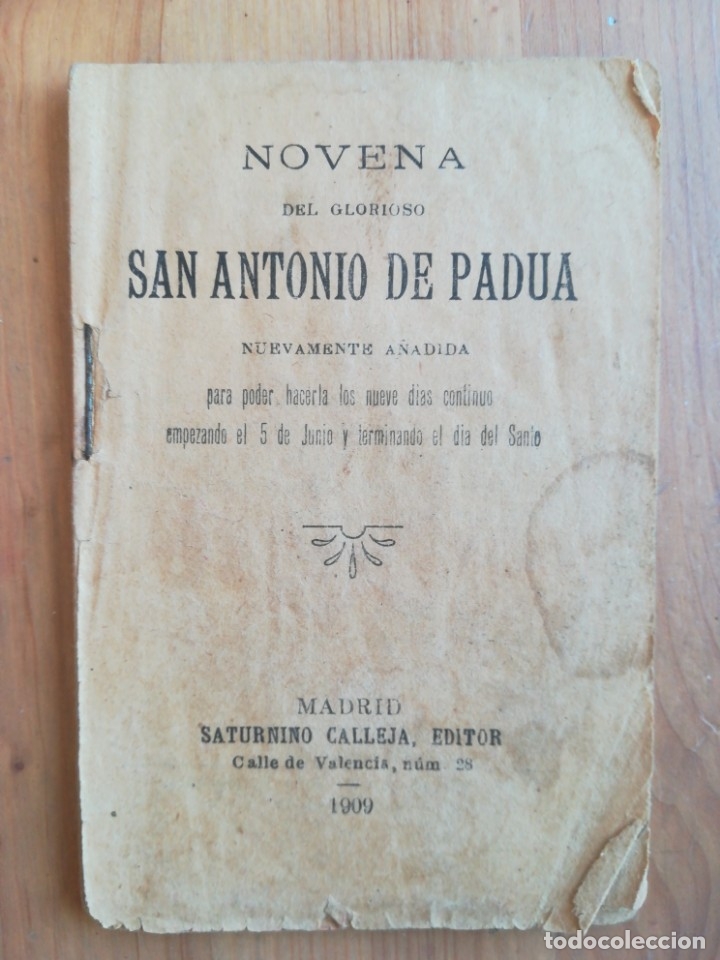 Libros antiguos: Novena san antonio de padua 1909