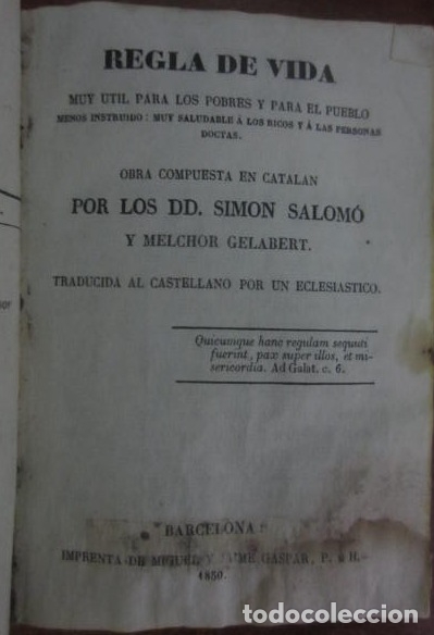 Old books: ref.0012541 REGLA DE VIDA Muy Util Para Los Pobres y El Pueblo Menos Instruido: Muy Sal...