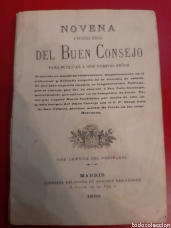 Old books: 1899 novena del buen consejo libreria Religiosa Enrique Hern&aacute;ndez Madrid