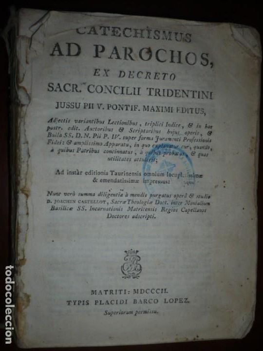 Old books: CATECHISMUS AD PAROCHOS JOACHIN CASTELLOT 1802 MADRID