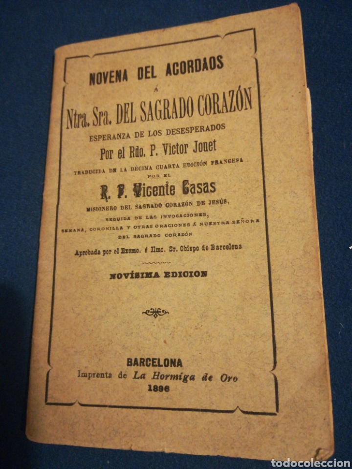 Libros antiguos: Novena del Acordaos Nuestra Se&ntilde;ora del Sagrado Coraz&oacute;n por P V&iacute;ctor Jouet 1896