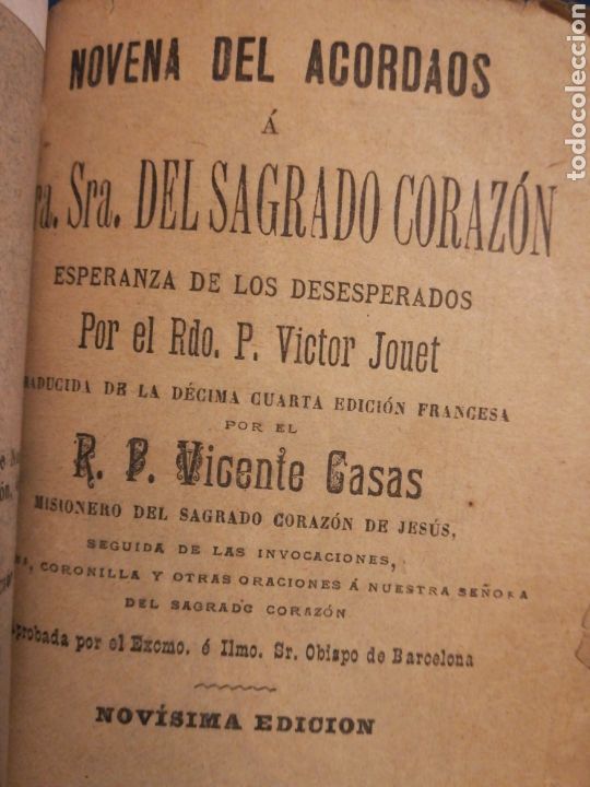 Libros antiguos: Novena de Acordaos a Nuestra Se&ntilde;ora del Sagrado Coraz&oacute;n V&iacute;ctor Jonet Barcelona 1896