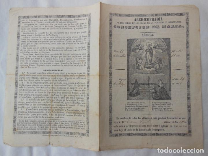 Libros antiguos: C&Eacute;DULA DE LA ARCHICOFRAD&Iacute;A DE LOS COROS. CONCEPCI&Oacute;N DE MAR&Iacute;A. 1869. ARCHICOFRAD&Iacute;A DE LOS COROS