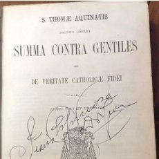 Libros antiguos: SUMMA CONTRA GENTILES. S. TOMAE AQUINATIS. VERITAE CATHOLICE FIDEI. 1886. FIRMADO.. Lote 212714250