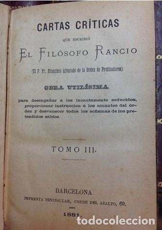 Livres anciens: CARTAS CRITICAS. EL FILOSOFO RANCIO 1881...P.F.Francisco Alvarado de la orden de predicadores