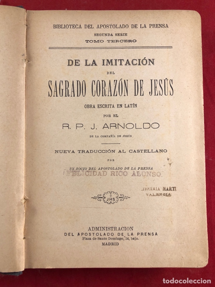Libros antiguos: De la imitaci&oacute;n del sagrado coraz&oacute;n de Jes&uacute;s tomo tercero