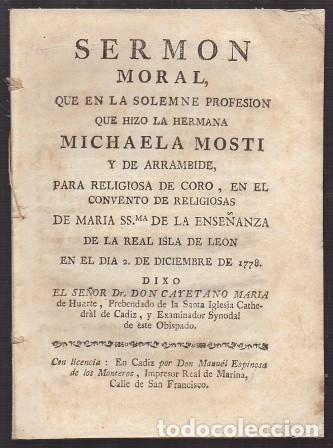Antiquarische B&uuml;cher: SERMON MORAL CONVENTO DE RELIGIOSAS DE MARIA SS.MA. DE LA ENSE&Ntilde;ANZA DE LA REAL ISLA DE LEON