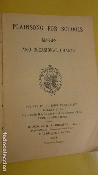 Libros antiguos: PLAINSONG FOR SCHOOLS. MASSES AND OCCASIONAL CHANTS 1933. MISAS Y CANTOS RELIGIOSOS. PARTITURAS.