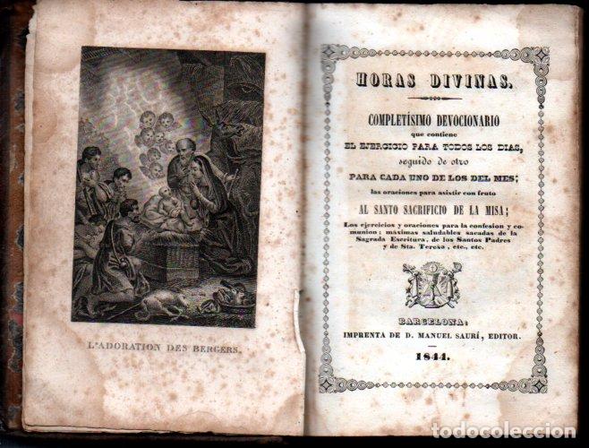 Libros antiguos: HORAS DIVINAS - DEVOCIONARIO (MANUEL SAUR&Iacute;, 1844) - Foto 1