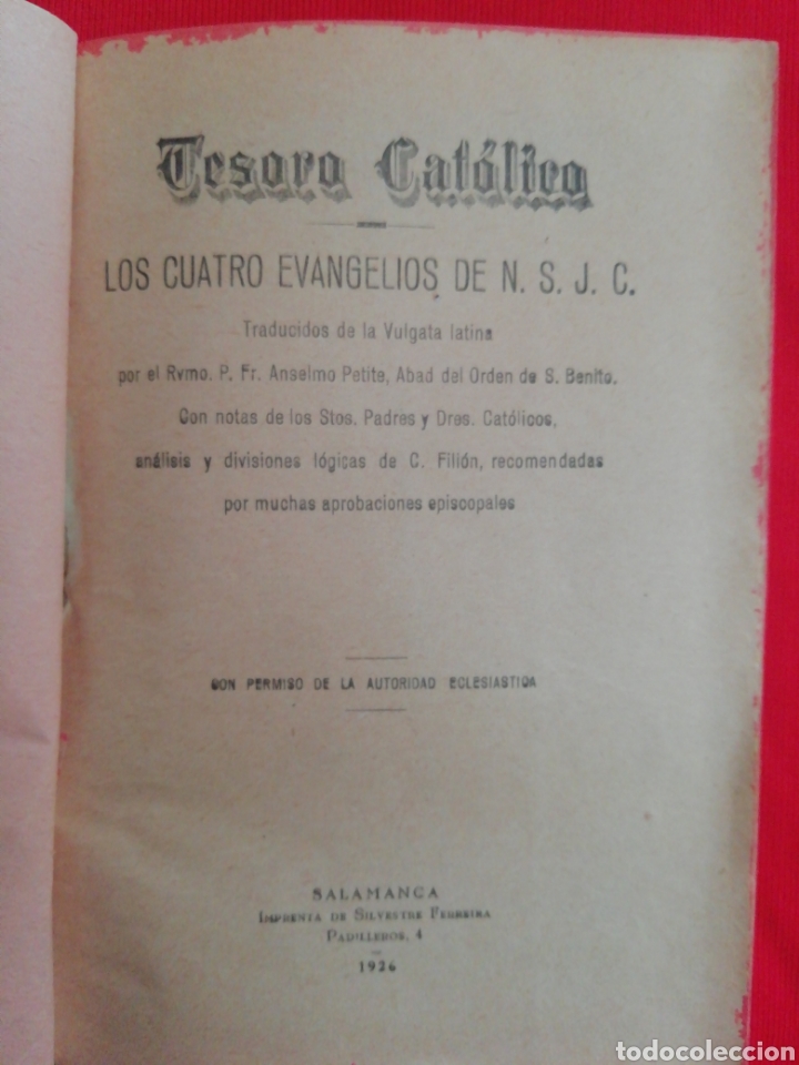Livros antigos: TESORO CATOLICO, LOS CUATRO EVANGELIOS DE N. S. J. 1926