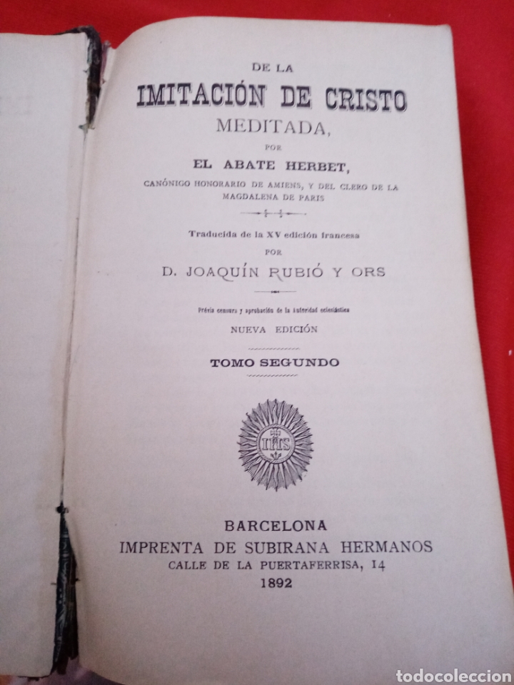 Antiquarische B&uuml;cher: De la imitaci&oacute;n de Cristo meditada. Tomo segundo. Abate Herbert.1892
