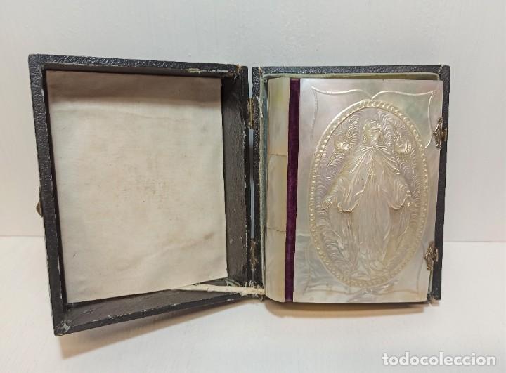 Old books: &rdquo;Oficio Divino&rdquo; de n&aacute;car tallado con imagen de Virgen de la Ascensi&oacute;n y estuche original (1879)
