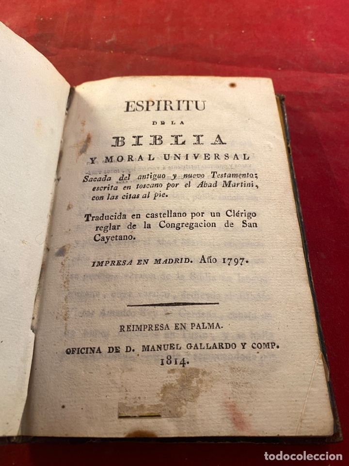 Libri antichi: ESP&Iacute;RITU DE LA BIBLIA Y MORAL UNIVERSAL 1814
