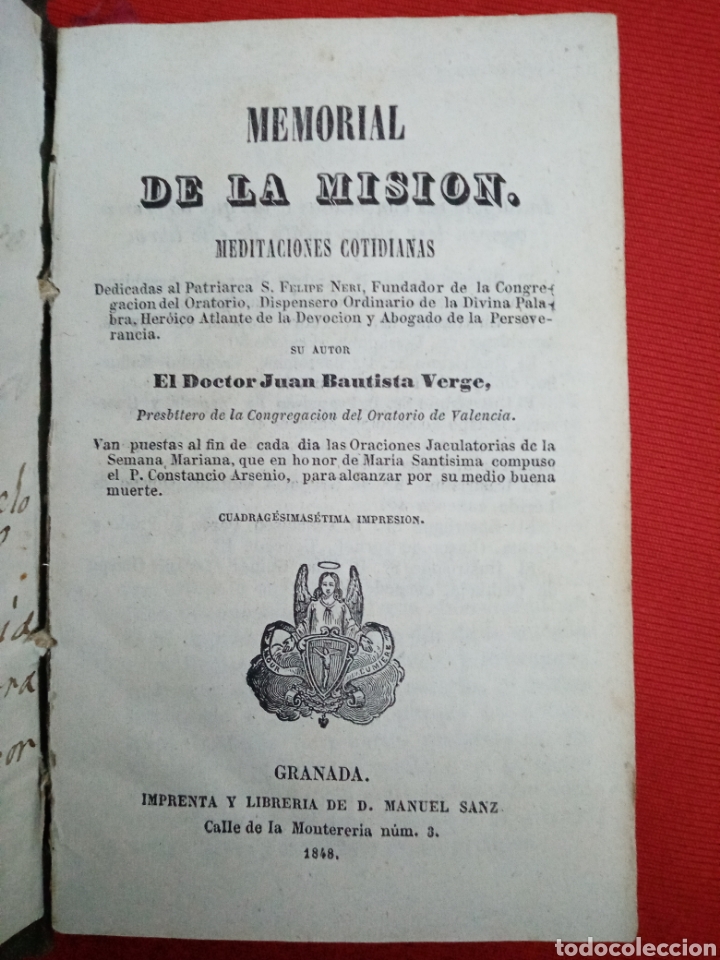 Libri antichi: MEMORIAL DE LA MISI&Oacute;N, MEDITACIONES COTIDIANAS, JUAN BAUTISTA VERGE 1848