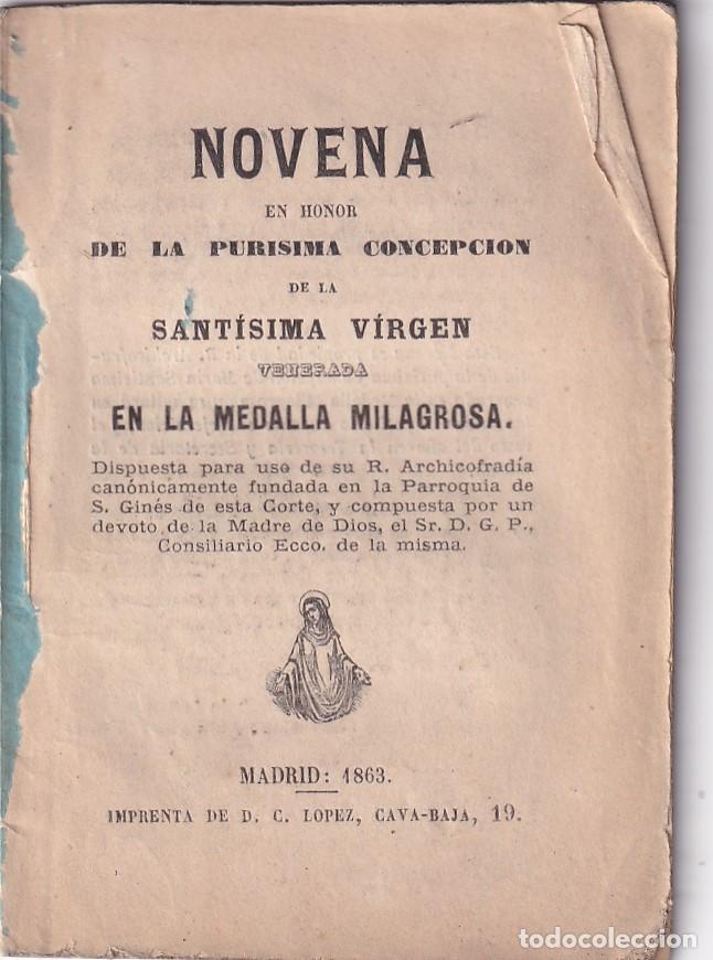 Livros antigos: NOVENA PUR&Iacute;SIMA CONCEPCION MADRID 1863 MEDALLA MILAGROSA