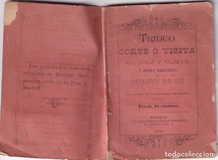 Libri antichi: Triduo corte o visita El diez y nueve y otras oraciones al Patriarca San Jose 1892