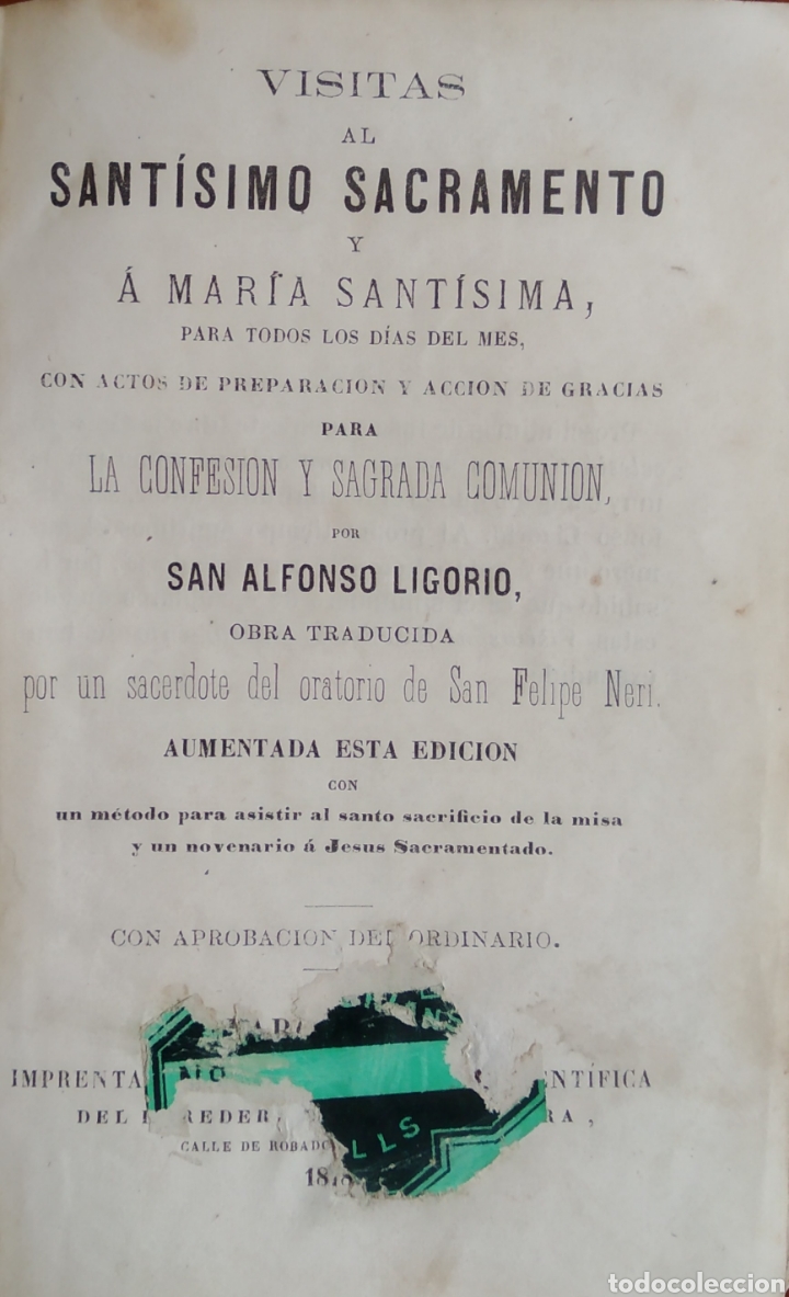Libros antiguos: Visitas al Sant&iacute;simo Sacramento - Foto 1