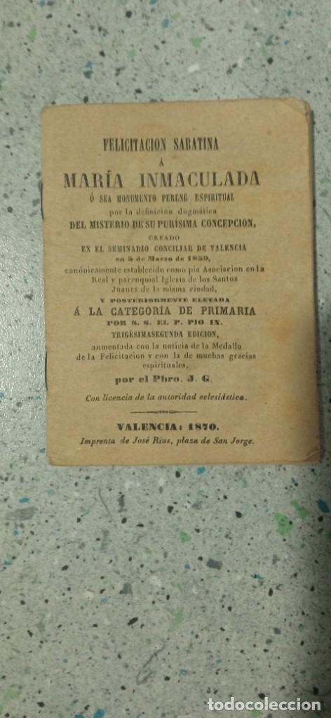 Antiquarische B&uuml;cher: FELICITACION SABATINA A MARIA INMACULADA CREADO EN EL SEMINARIO DE VALENCIA 1859 VALENCIA 1870