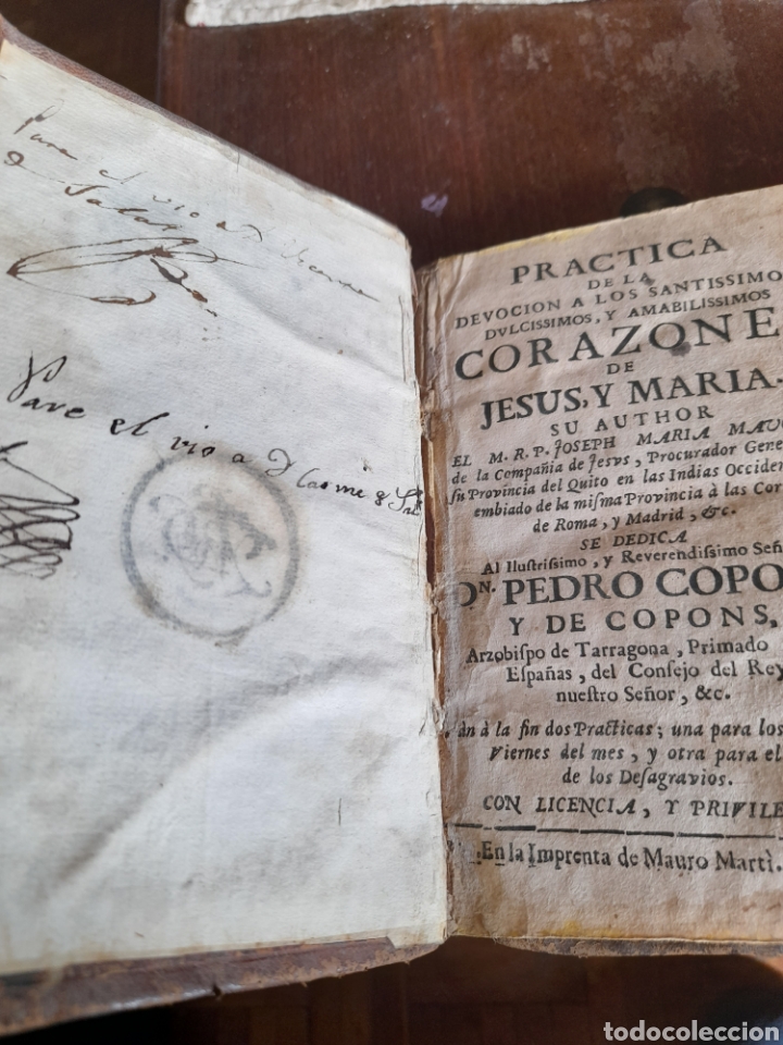 Libros antiguos: Pr&aacute;ctica de la Devocion a los Sant&iacute;simo Corazones de Jes&uacute;s y Maria, libro de 1743 - Foto 1