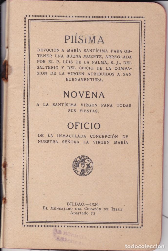 Libros antiguos: Pi&iacute;sima devoci&oacute;n a Mar&iacute;a Sant&iacute;sima Novena y Oficio Bilbao 1929