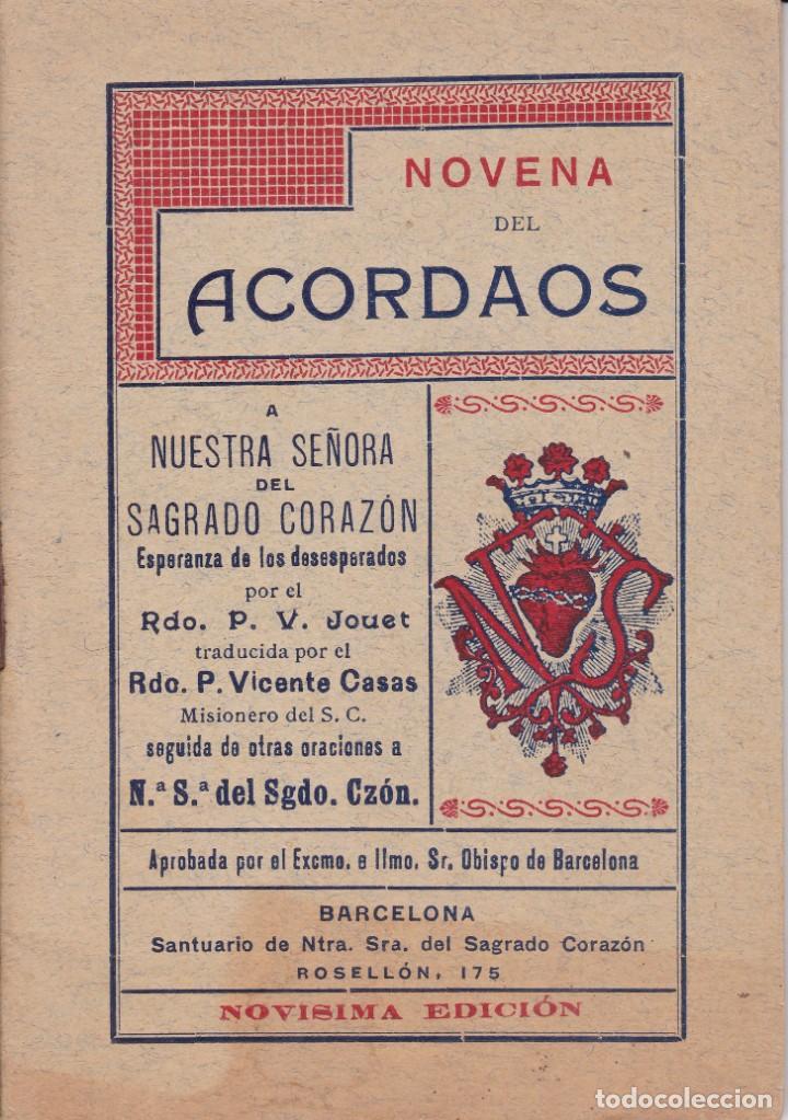 Libros antiguos: Novena del Acordaos ntra. sra. del Sagrado coraz&oacute;n Barcelona