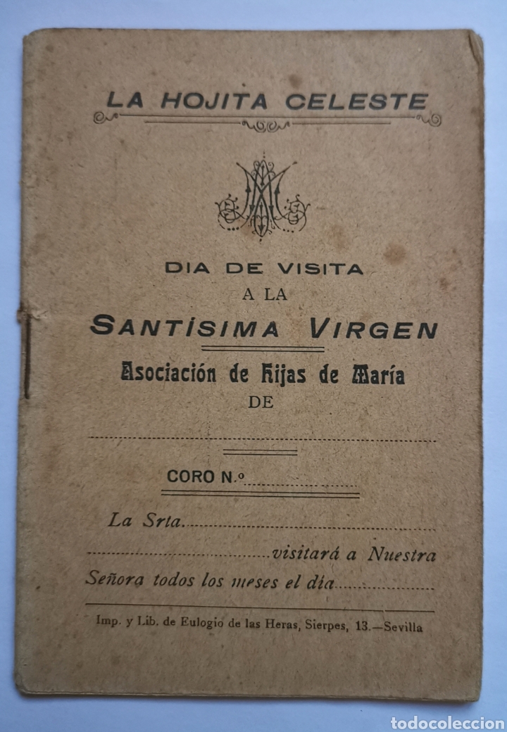 Old books: La Hojita Celeste - D&iacute;a de Visita de la Santisima Virgen - Asociaci&oacute;n Hijas de Maria