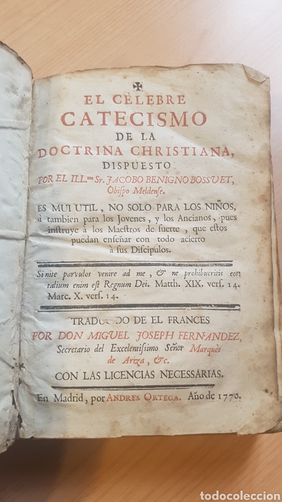 Old books: EL CELEBRE CATECISMO DE LA DOCTRINA CHRISTIANA BENIGNO BOSSUES JACOBO 1770 20,5 x 14,5 CM