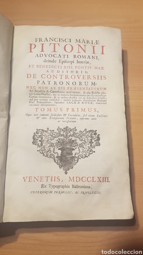 Libros antiguos: FRANCISCI MARIAE PITONII CONTROVERSIS PATRONUM PERGAMIMO 1763 39,5X 24 CM