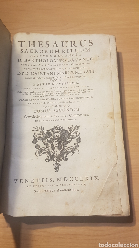 Old books: 2 TOMOS THESAURUS SACRORUM RITUUM BARTHOLOMAEO GAVANTO 1769 39,5x23,5 CM