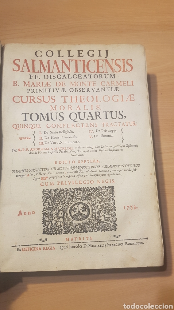 Old books: COLLEGIJ SALMANTICENSIS PERGAMIMO B. MARIAE DE MONTE CARMELI 1753 35,5 x 25 CM