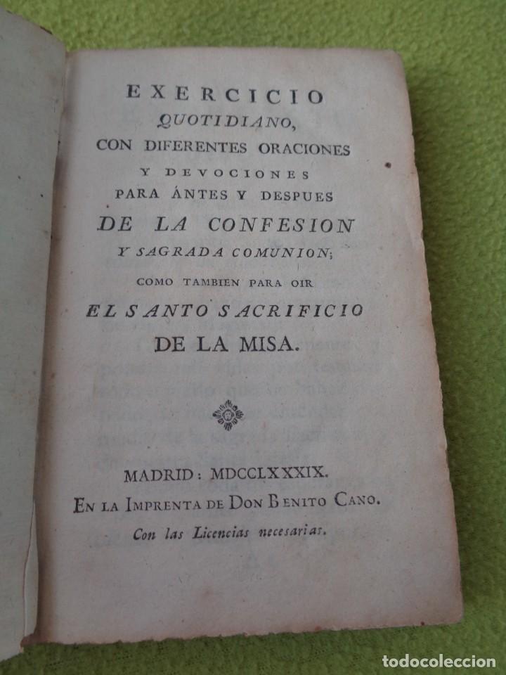 Libros antiguos: EXERCICIO COTIDIANO CON ORACIONES PARA LA CONFESION Y LA MISA - 1789 - IMPRENTA BENITO CANO - MADRID
