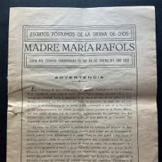 Libros antiguos: MADRE MARÍA RAFOLS / ESCRITOS PÓSTUMOS / ZARAGOZA AÑO 1932 / ESCRITO EN 1836 EN HUESCA. Lote 344413623
