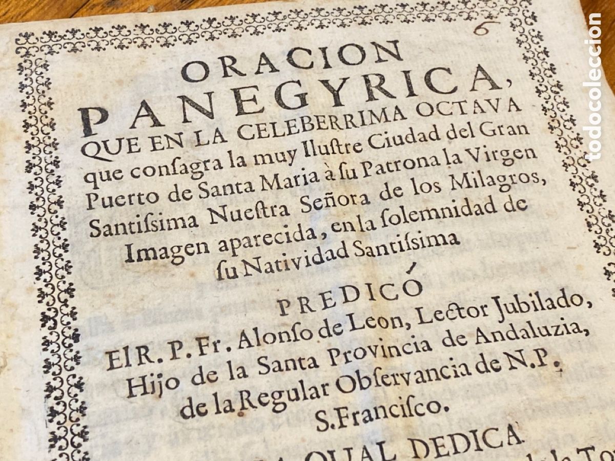 Libri antichi: 1694. PUERTO DE SANTA MARIA, C&Aacute;DIZ. OCTAVA VIRGEN MILAGROS.