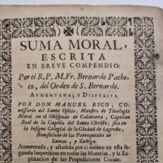 Libros antiguos: SUMA MORAL ESCRITA 1722