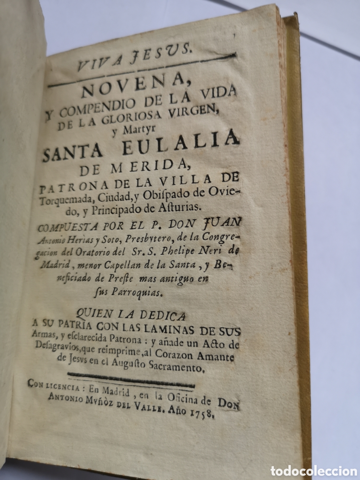 Libros antiguos: Novena y Compendio de la vida de Santa Eulalia Merida 1758