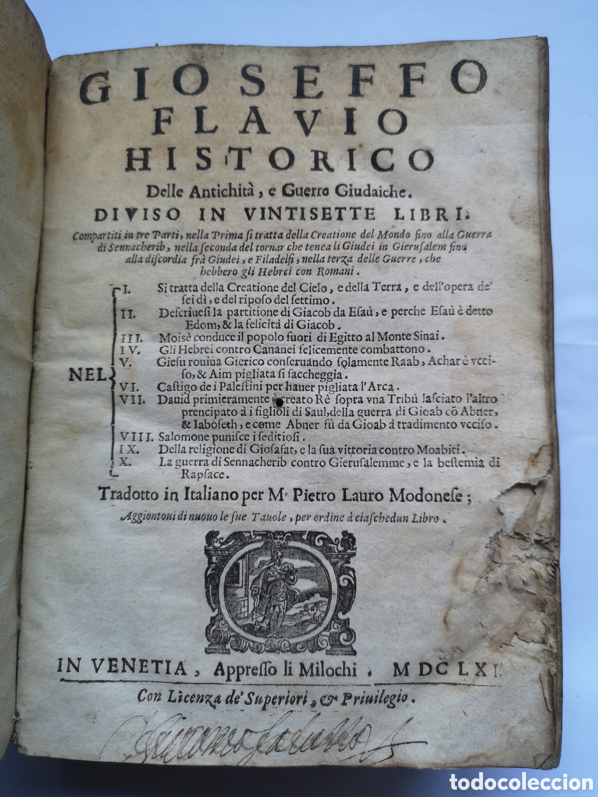 Libros antiguos: Gioseffo Flavio Hist&oacute;rico de Antig&uuml;edades y Guerras Judias 1661