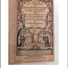 Libros antiguos: AÑO 1743: EL ABOGADO DEL DIABLO. LIBRO DEL SIGLO XVIII DE 280 AÑOS DE ANTIGÜEDAD. FRONTISPICIO.. Lote 400578619