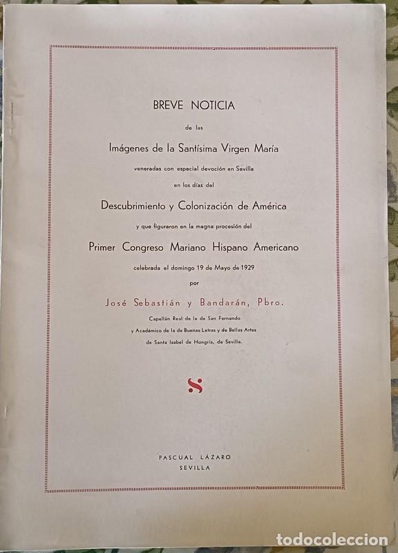 Antiquarische B&uuml;cher: BREVE NOTICIA DE LAS IMAGENES DE LA SANTISIMA VIRGEN, JOSE SEBASTIAN Y BANDARAN, 1929
