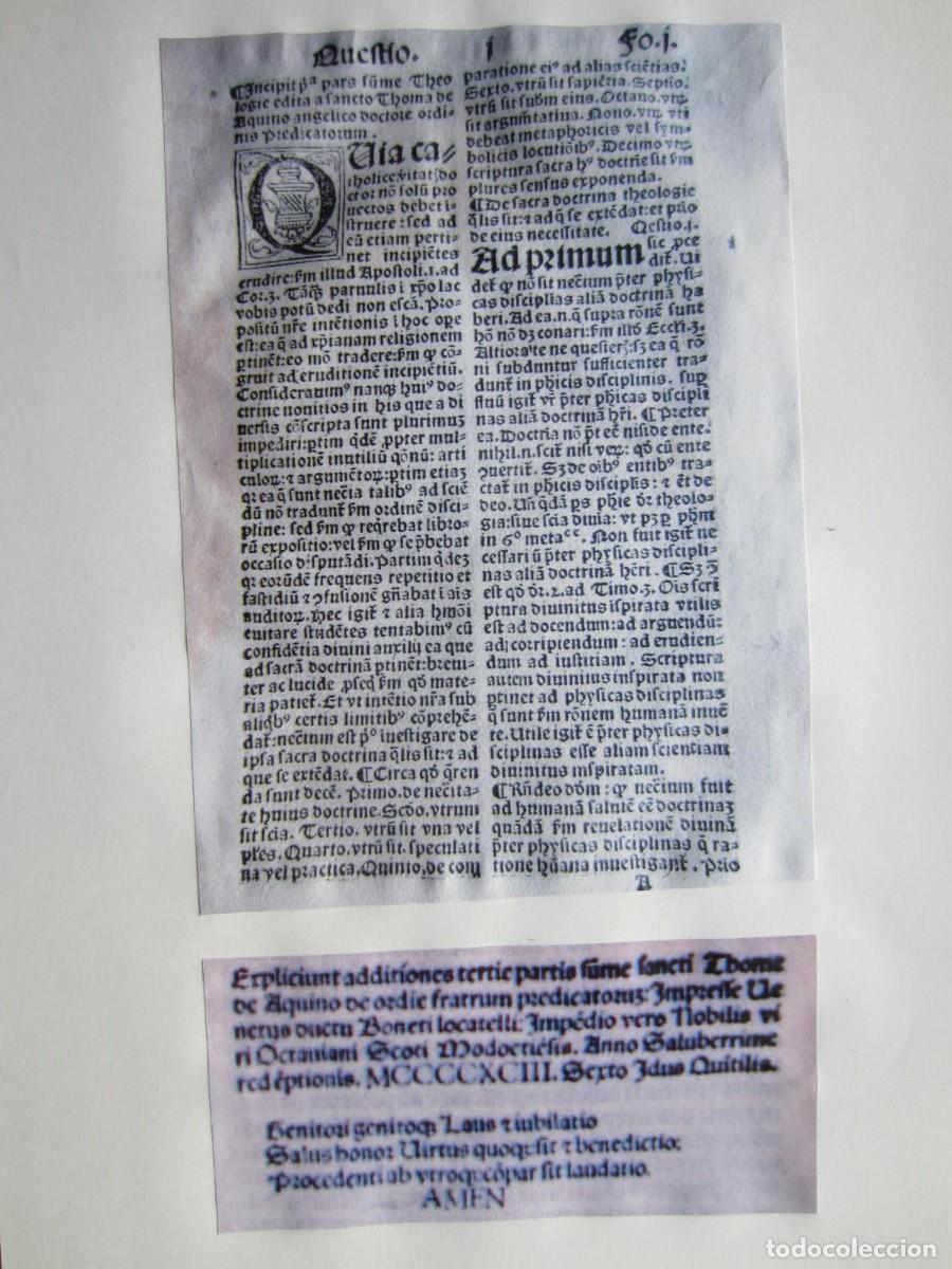 Libros antiguos: 1493-SANTO TOM&Aacute;S DE AQUINO. SUMMA TEOL&Oacute;GICA. INCUNABULA INCUNABLE.HOJA ORIGINAL.clrrir