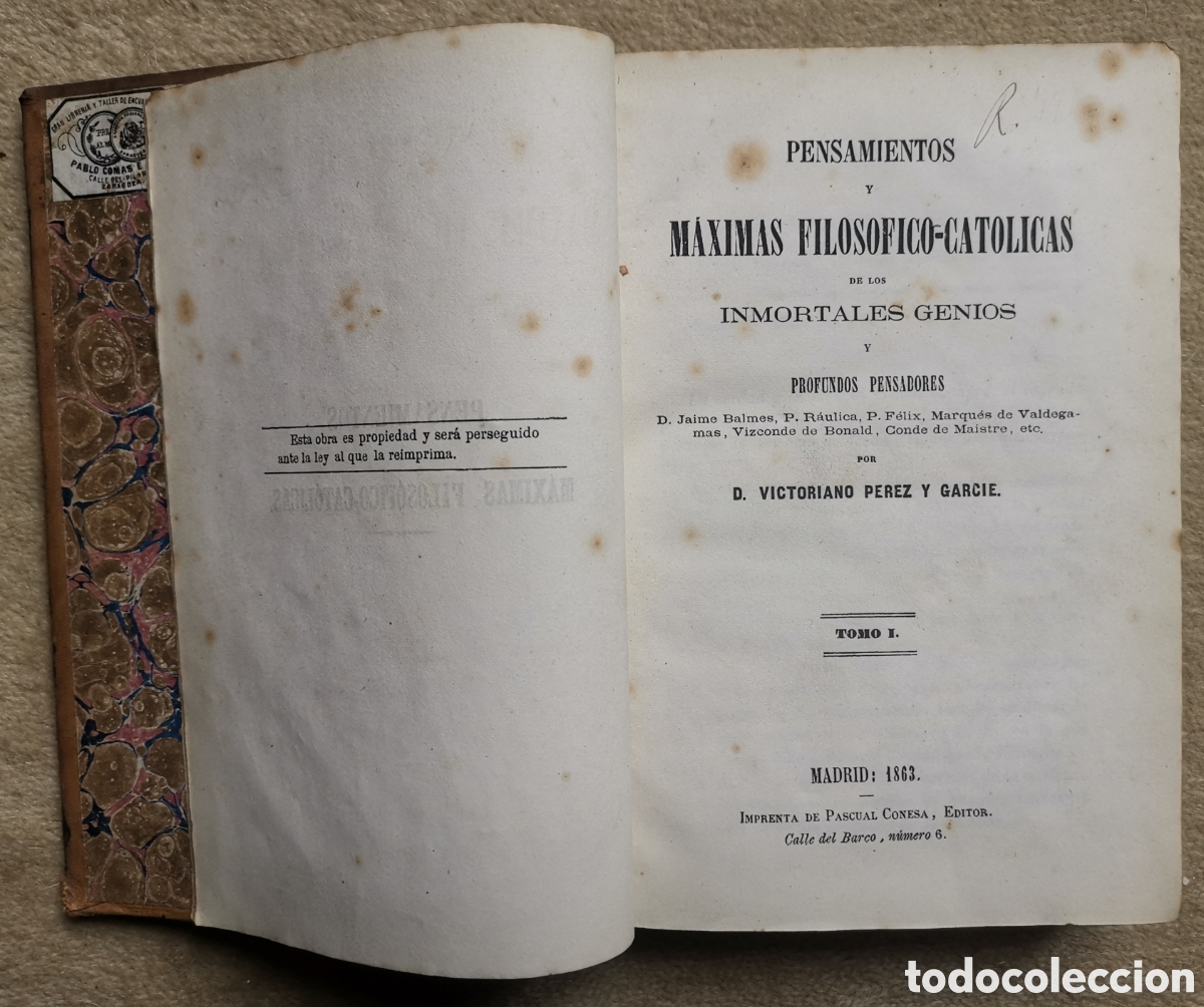 Antiquarische B&uuml;cher: Pensamientos y maximas Fil&oacute;sofico-cat&oacute;licas - Victoriano P&eacute;rez y Garcie - Madrid 1863